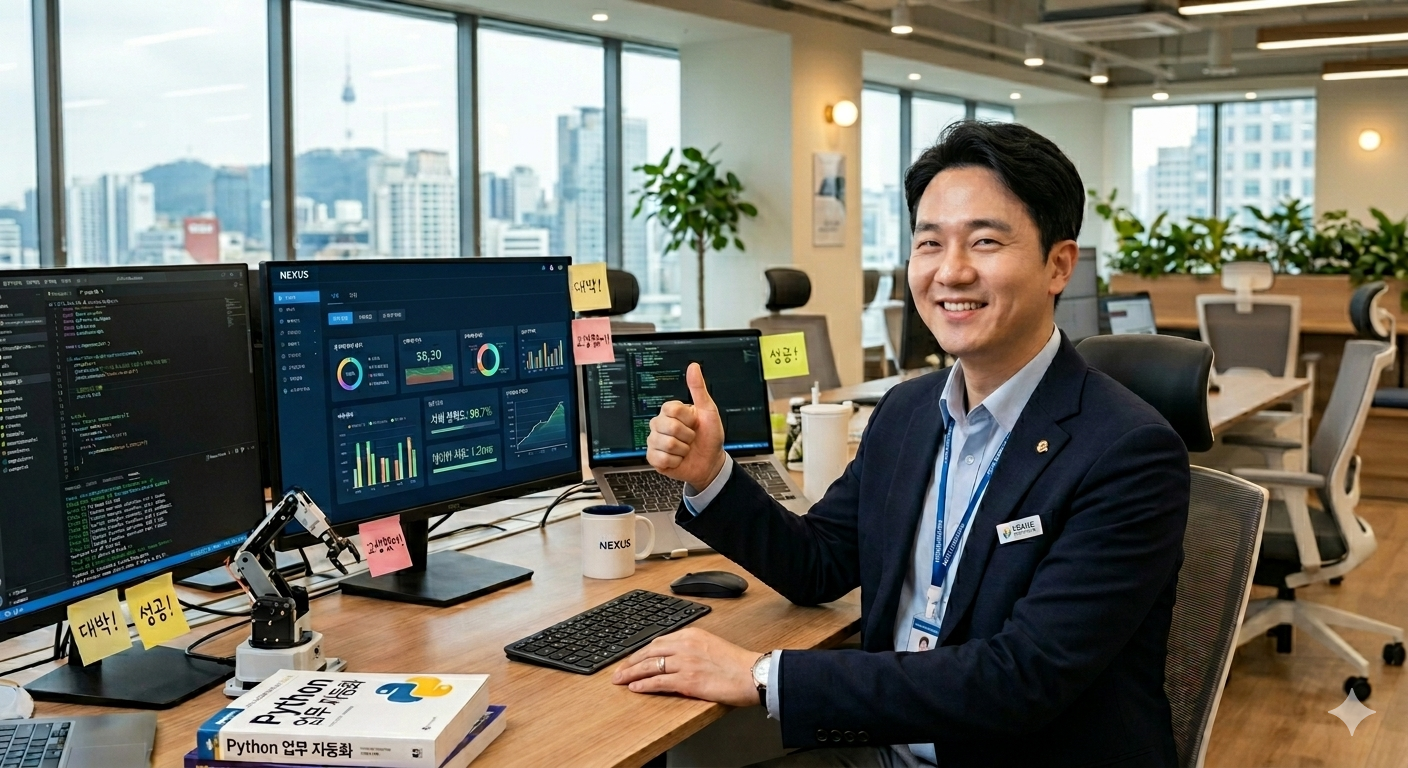 한국의 광고 담당자가 바이브코딩스쿨(비현코)의 RPA, 파이썬 기초, 바이브코딩 교육을 수강하고 데이터 취합과 분석 업무를 자동화하는데 성공한 모습