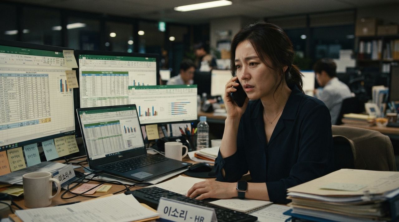 부서마다 데이터 요청하고 엑셀 파일을 취합하며 지친 People팀 담당자의 모습