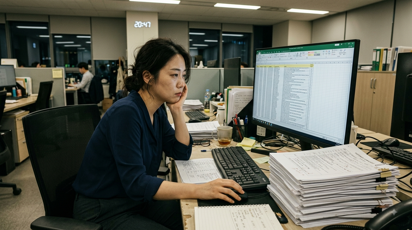 바이브코딩스쿨 수강 전, 수백 건의 VoC를 일일이 손으로 분류하던 비전공자 직장인의 모습