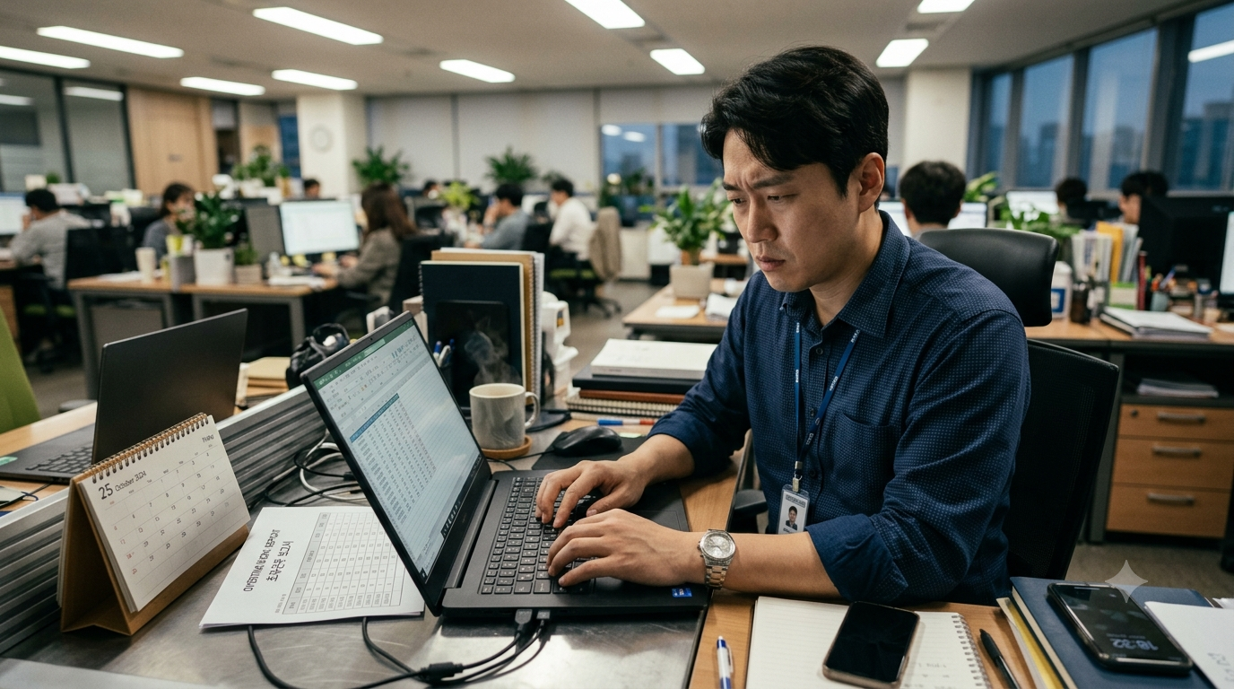 바이브코딩스쿨 AI 교육 전, 초과근무 결재 문서를 수작업으로 정리하는 비전공자 직장인