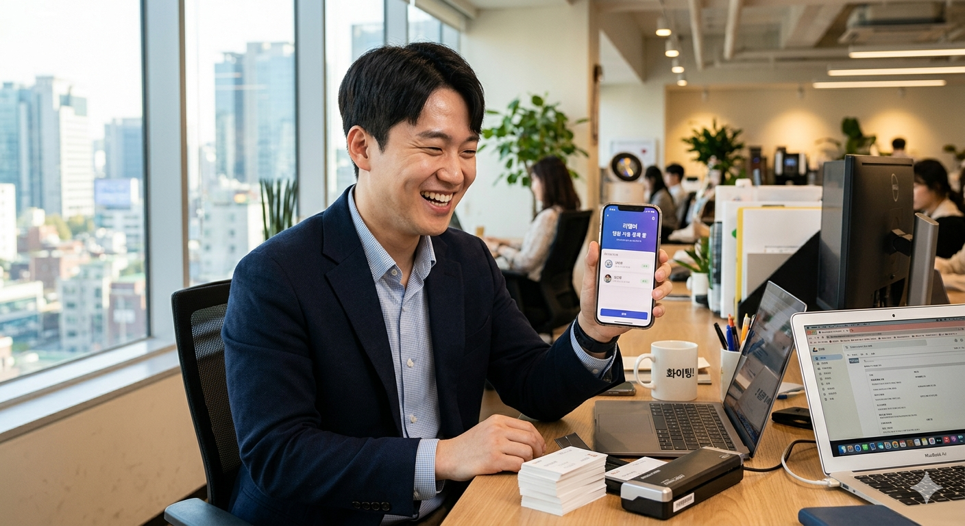 파이썬과 생성형AI를 활용한 업무자동화 교육을 수강한 교육생이 실제 거래처 명함 인식 및 협력사 관리 프로그램 제작에 성공해서 구동하고 있음