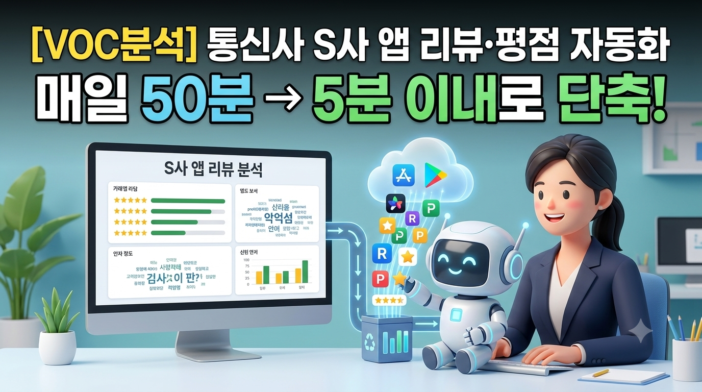 [VOC분석] 통신사 S사, 앱 스토어 리뷰·평점 수집 자동화 | 매일 50분 → 5분 이내로 단축